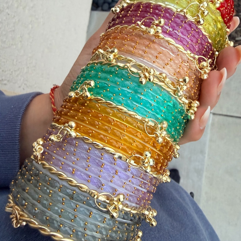 Glass raindrop bangles with Gold Kashmiri Bangles - Picture 2 of 3